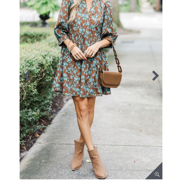 ENTRO Dress Babydoll Brown Blue Ditsy Floral Size Medium -New- - Picture 5 of 16